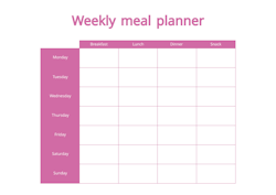 Free printable weekly meal planner pink